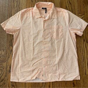 Dkny Men’s Orange/Peach Button Up Short Sleeve Shirt Geometric Print Size Medium